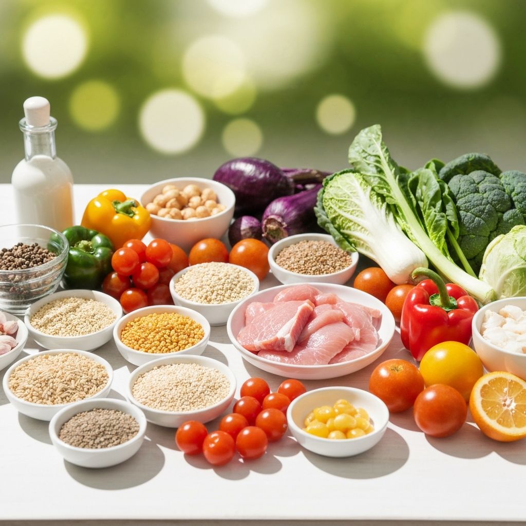 Olika färgglada ingredienser som representerar variation i kosten